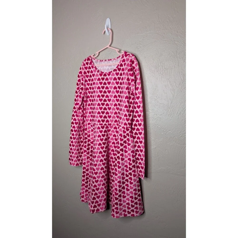 NWT Children's Place Girls XLarge Pink Hearts Long Sleeve Dress - Picture 2 of 7
